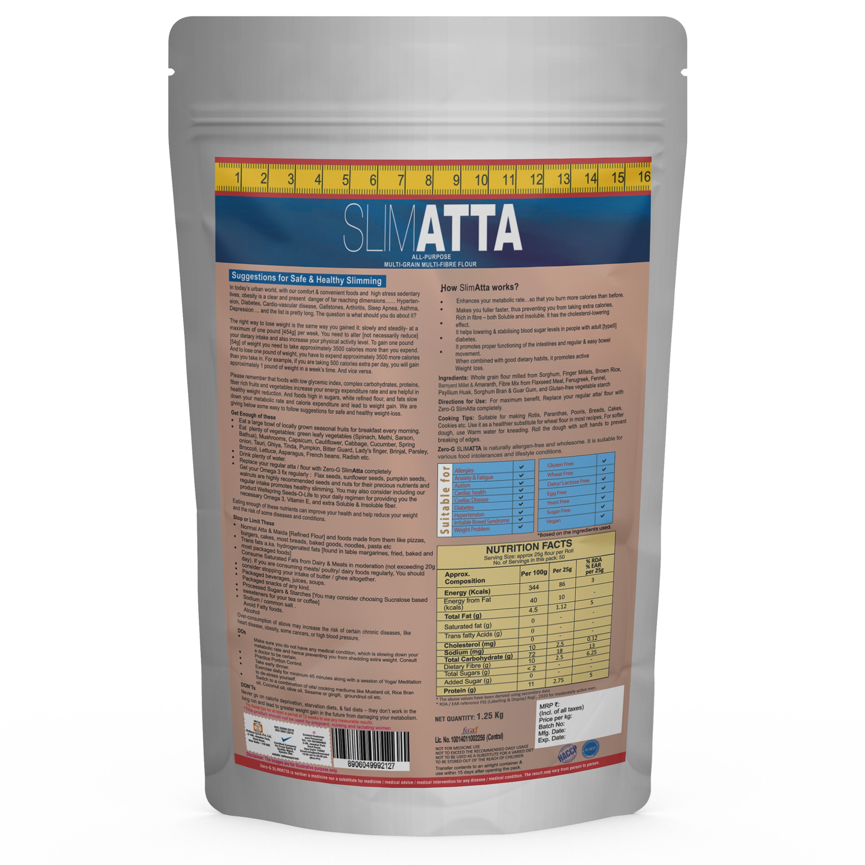 Zero-G SlimAtta (Multi Grain Multi Fibre Flour) - 1.25 Kg