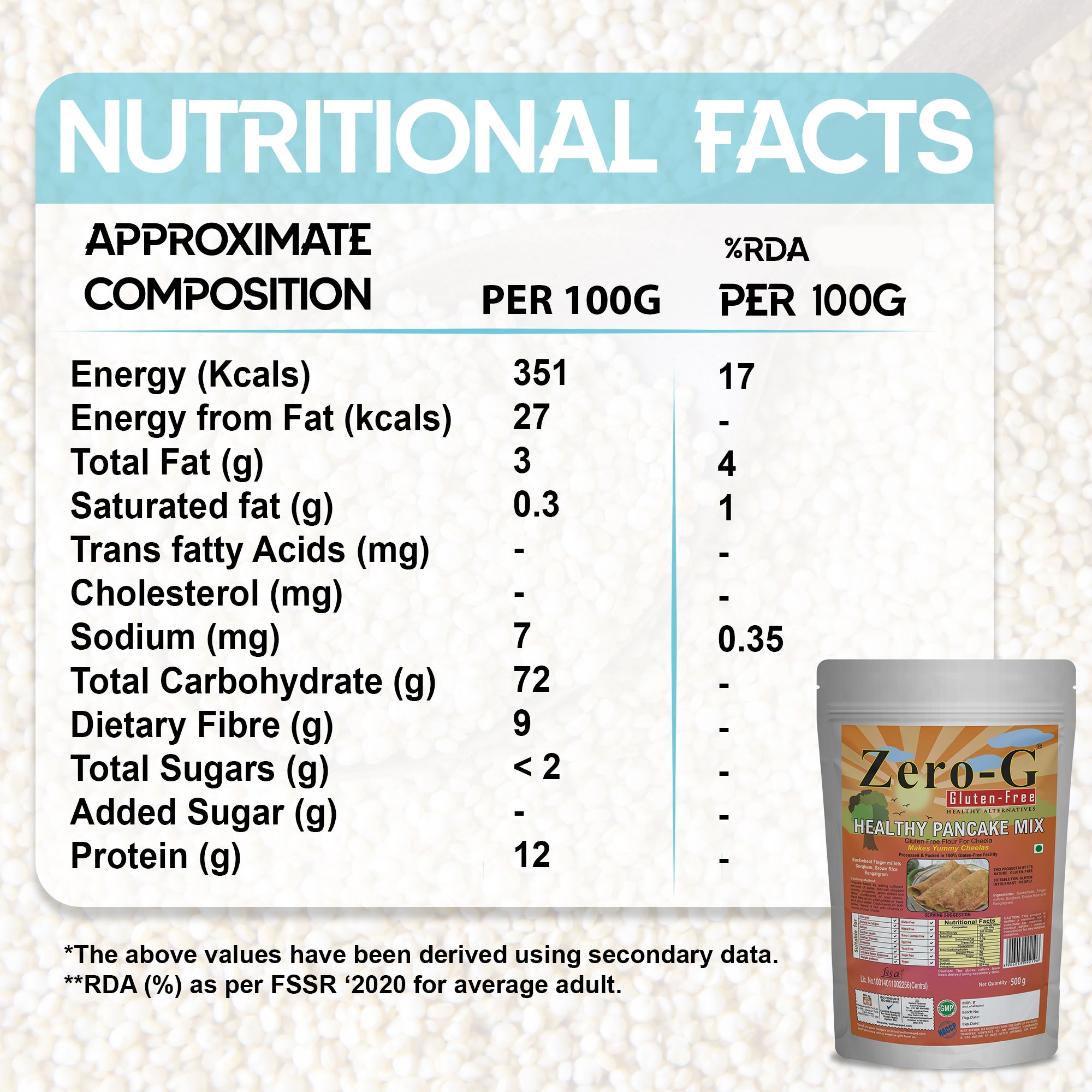 Zero-G Pancake Mix / Cheela Mix - 500 g